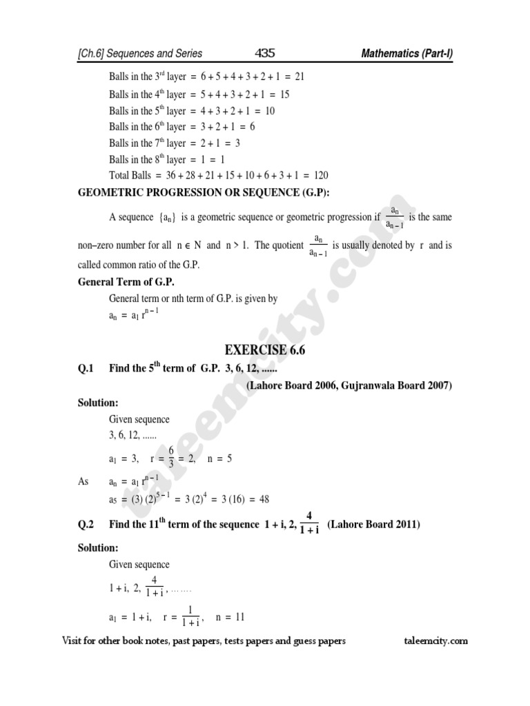 Exercise 6.6: Geometric Progressions | PDF | Arithmetic | Elementary ...