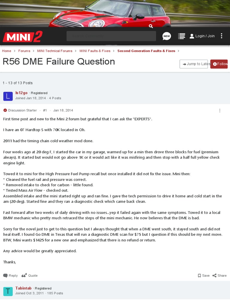 R56 DME Failure and Troubleshooting Tips | PDF | Throttle | Ignition System