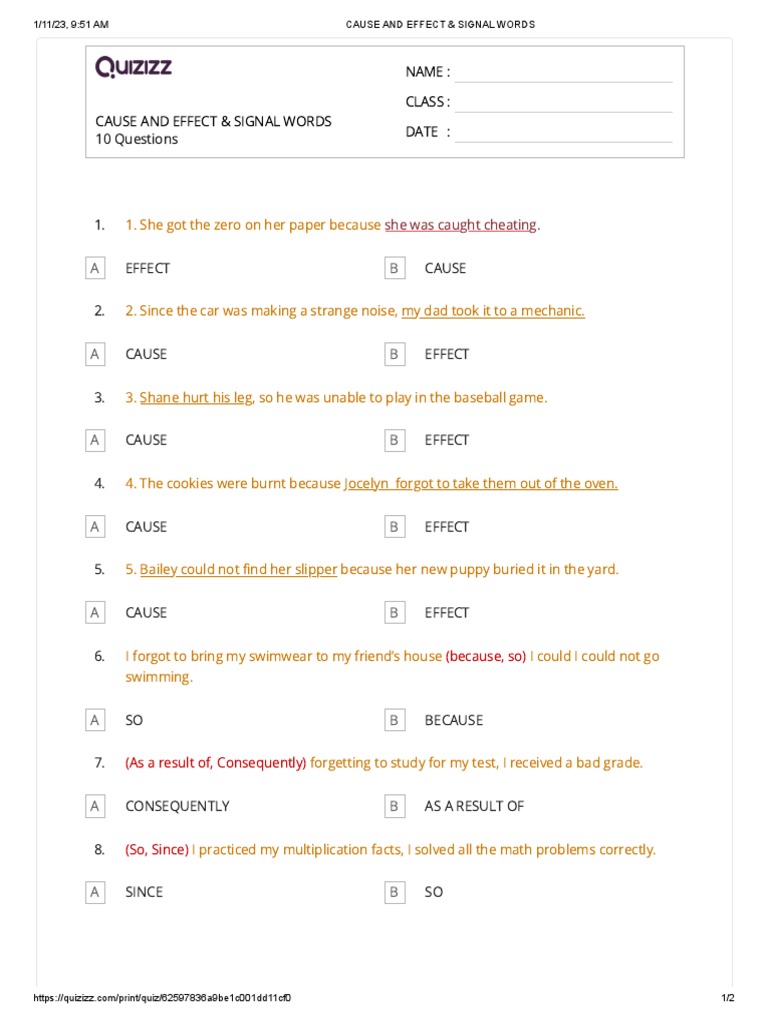 Cause And Effect Signal Words Help The Reader