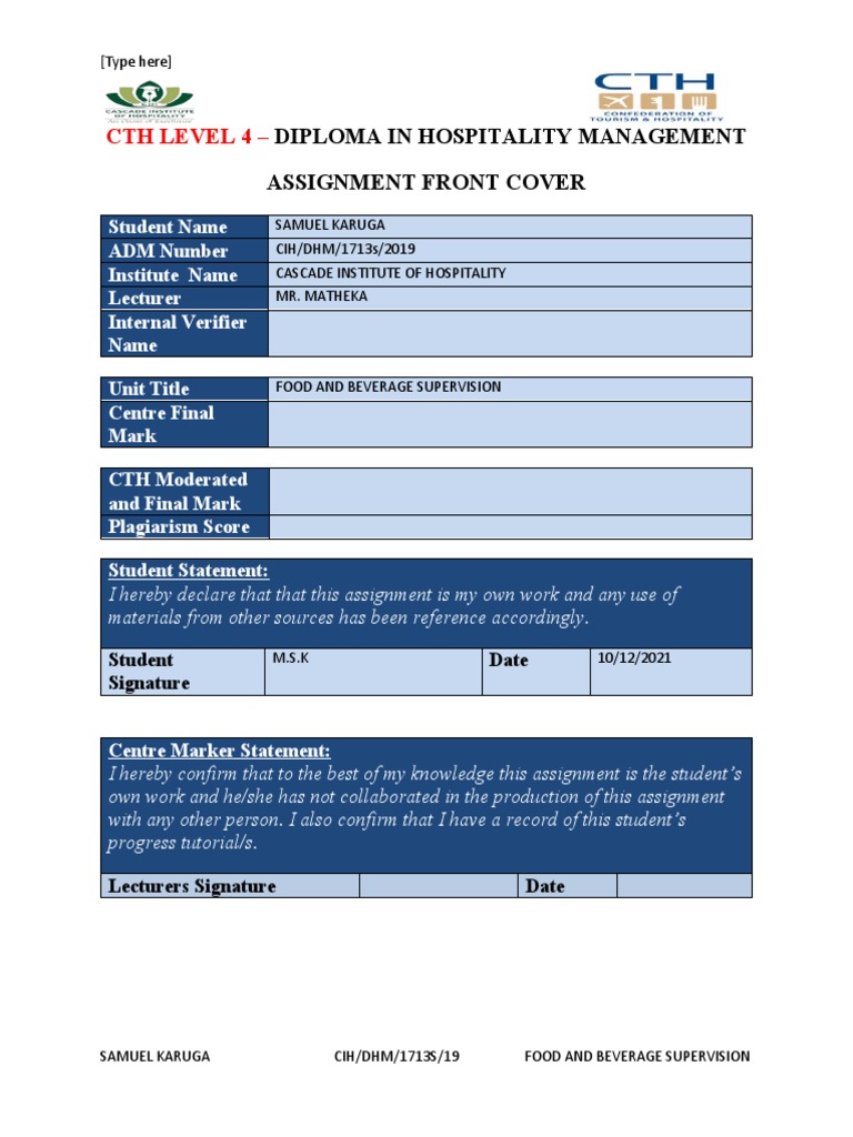 Food and Beverage Supervision Overview | PDF | Hygiene | Menu