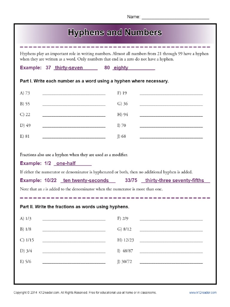 Hyphens and Numbers PDF