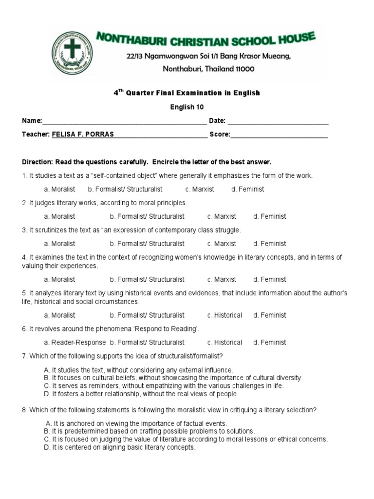 4Th Quarter Final Examination in English PDF Definition Sentence