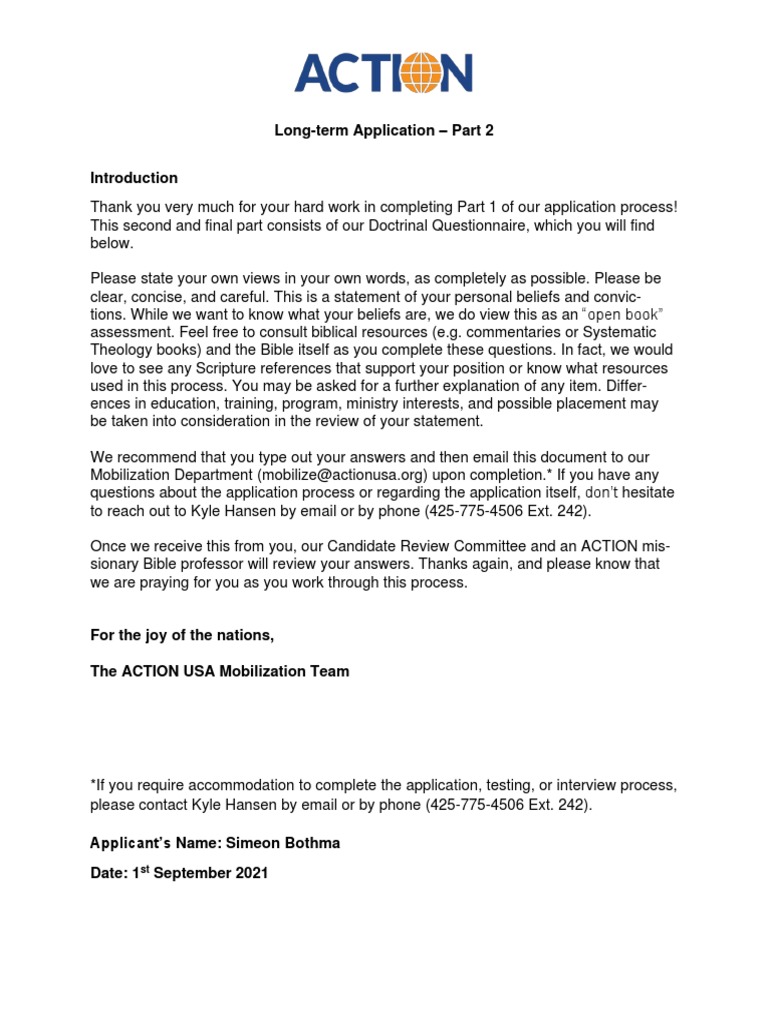 Doctrinal Questionnaire for Application Process | PDF | Jesus | God The ...