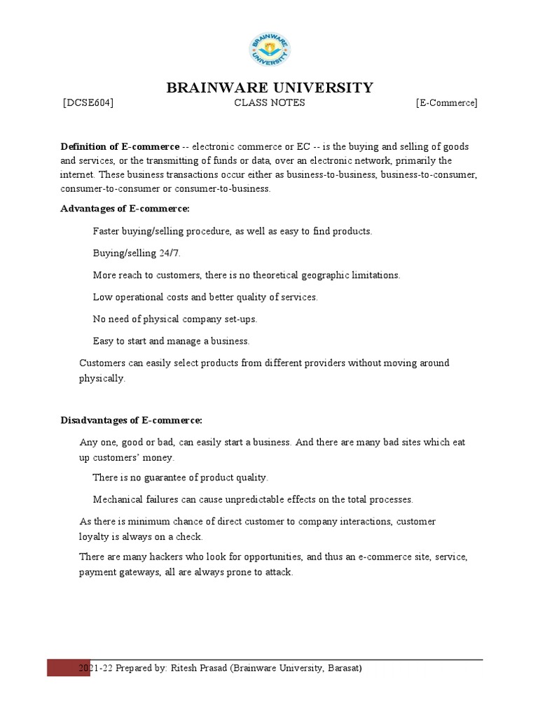 Introduction To E Commerce Pdf Electronic Business E Commerce