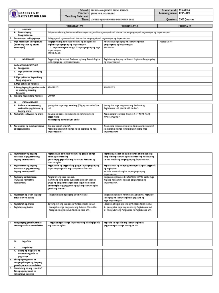 DLL EPP 5 Q2 Week 4-Narra | PDF