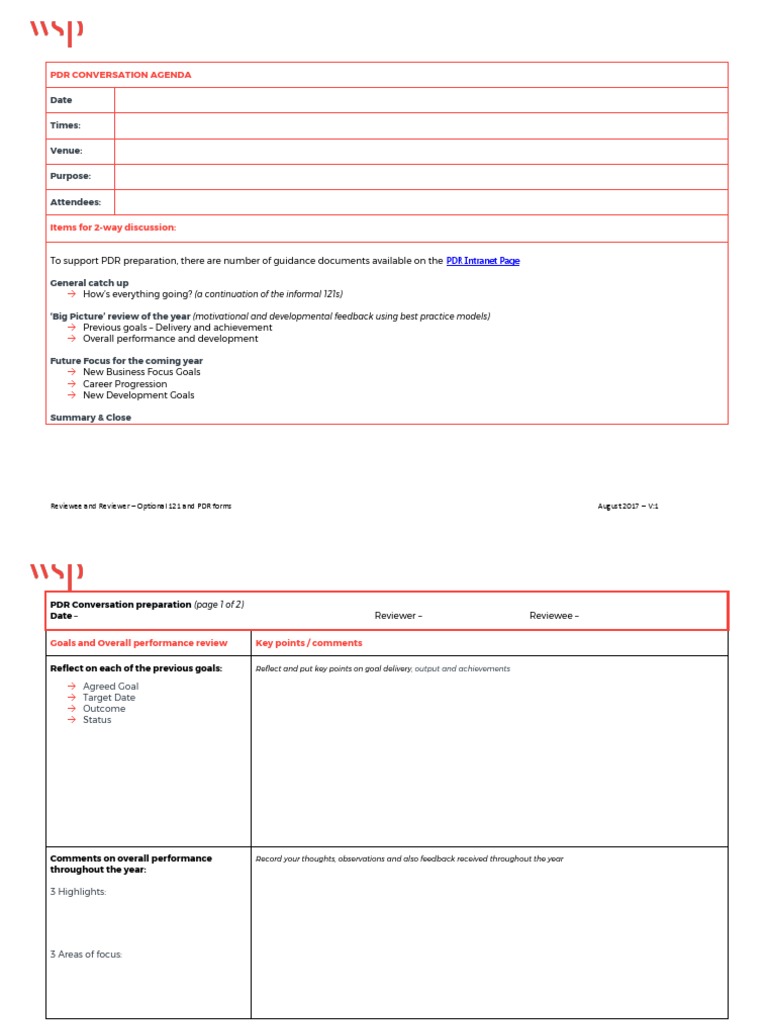 PDR Conversation Agenda and Forms | PDF | Goal | Behavioural Sciences