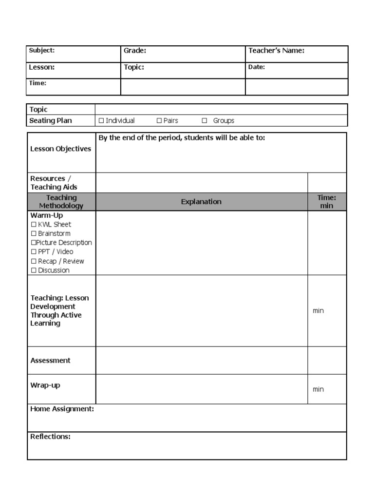 Sample Lesson Plan Format | PDF
