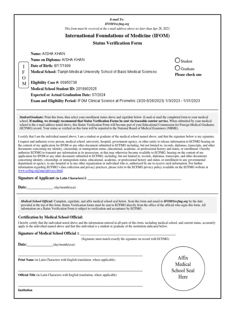 IFOM Status Verification Form Instructions | PDF | Medical School ...