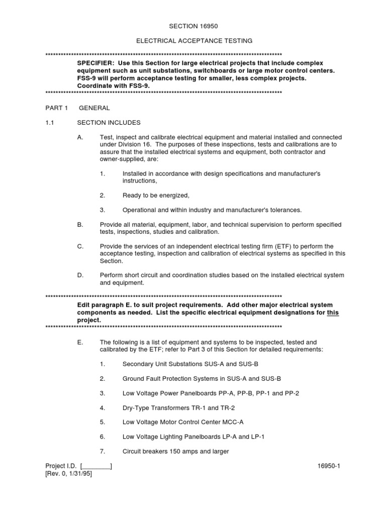 Electrical Acceptance Testing Guidelines | PDF | Fuse (Electrical) | Safety
