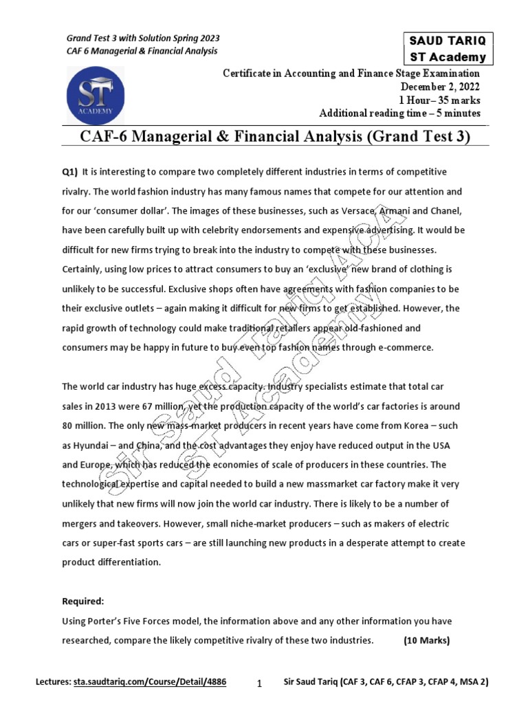 CAF 6 Managerial Analysis Test | PDF | Supply Chain | Net Present Value