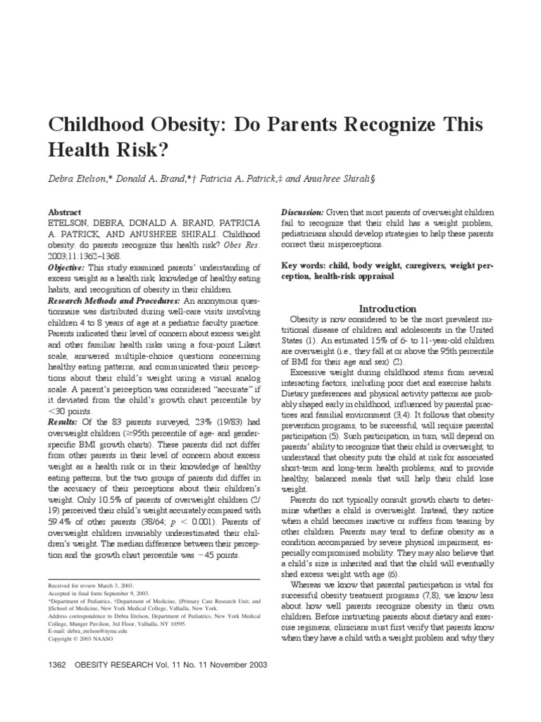 research papers on childhood obesity