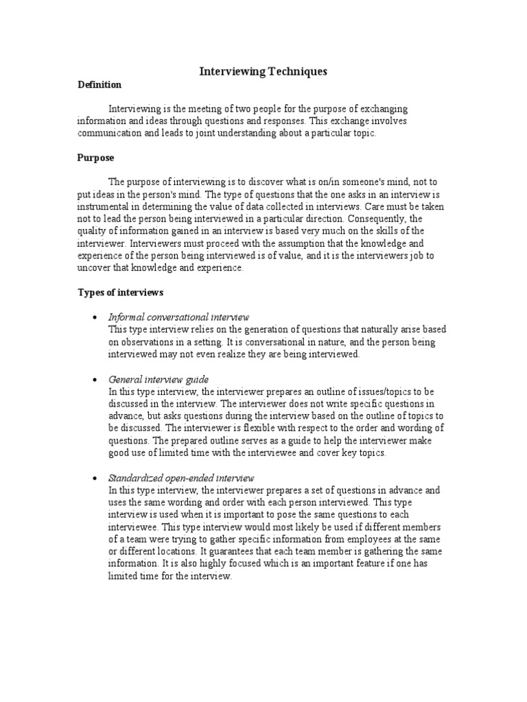 Interview Techniques and Strategies | PDF