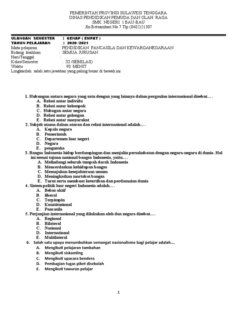 Ulangan Semester Iv 2020 2021 Pdf