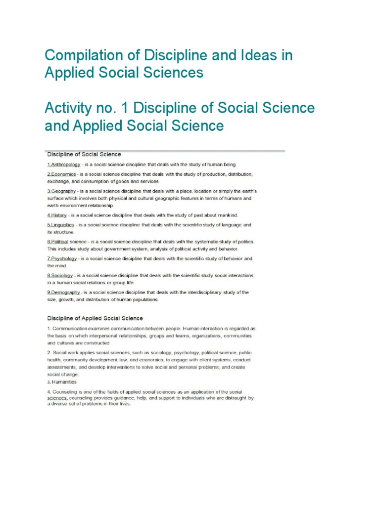 Compilation of Discipline and Ideas in Applied Social Sciences | PDF ...