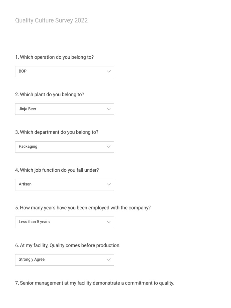 Quality Culture Survey 2022 PDF Quality Management Audit