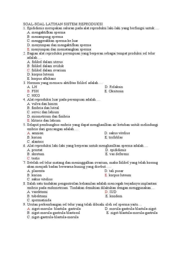 Soal Latihan Sis. Repro | PDF