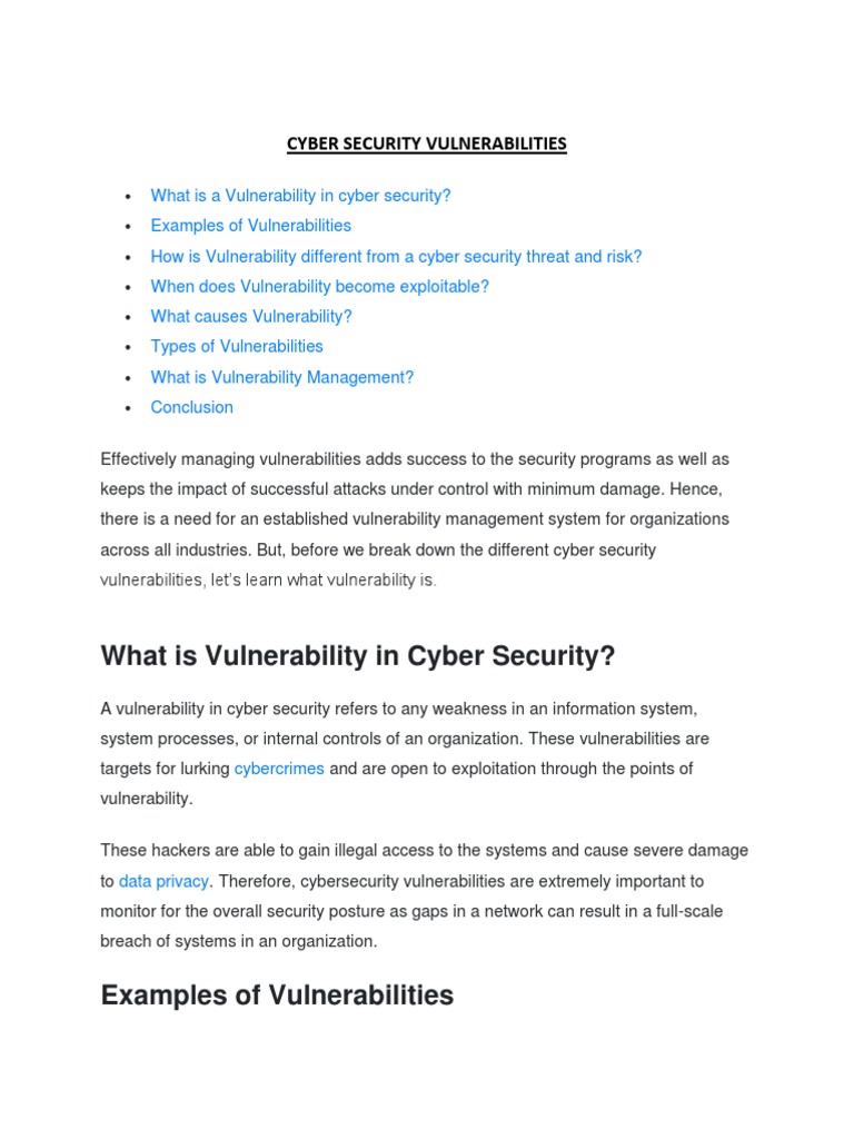 Understanding Cyber Security Vulnerabilities | PDF | Security ...