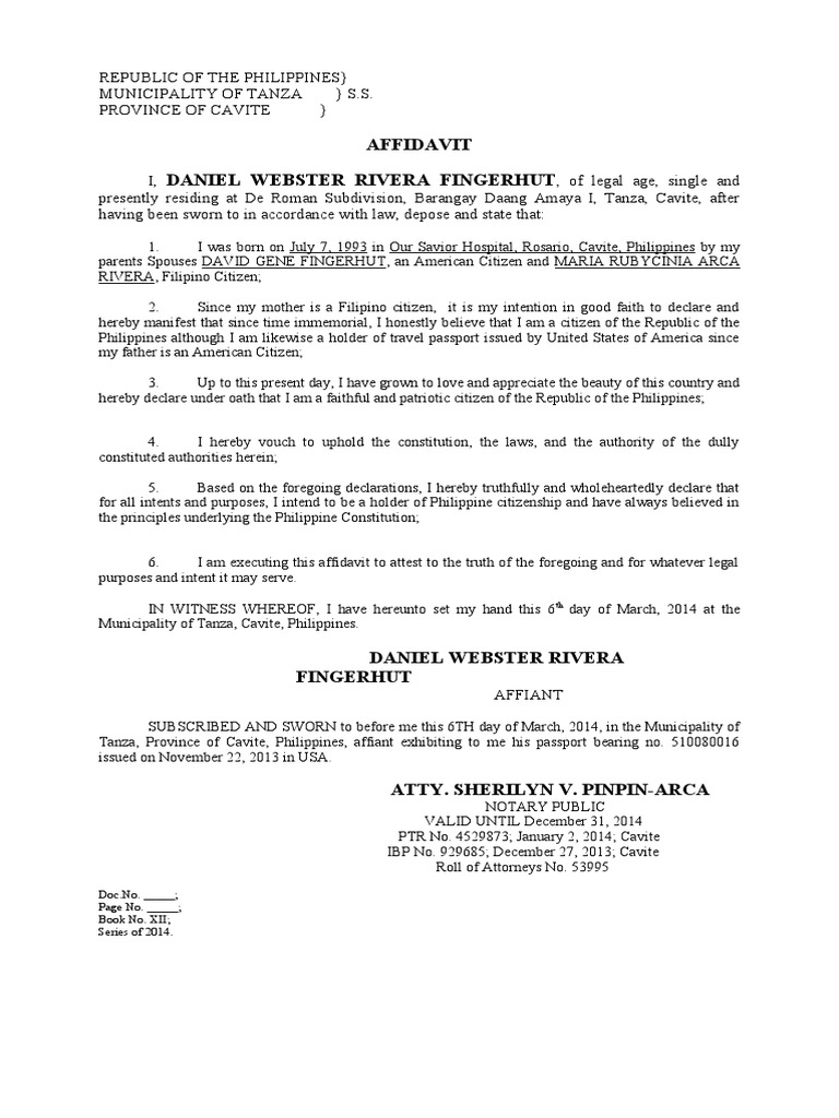 Affidavit Declaration of Citizenship | PDF | Affidavit | Constitutional Law