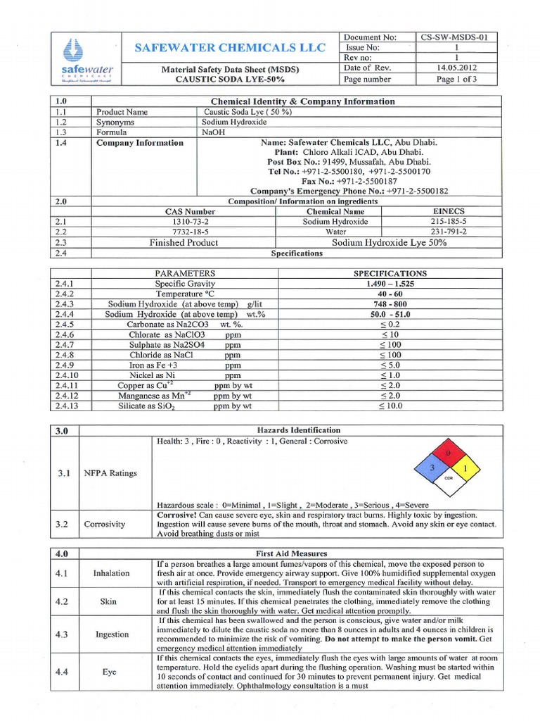 Caustic LYE 50% MSDS | PDF