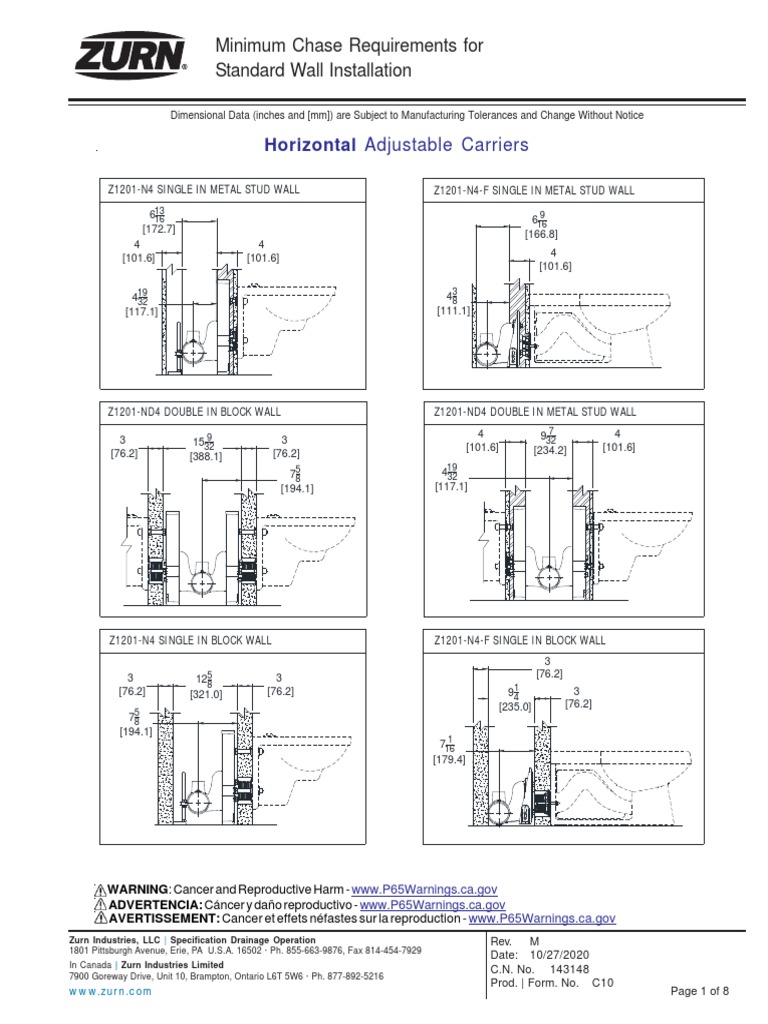 Horizontal Adjustable Carriers Minimum Chase Requirements For Standard Wall Installation PDF