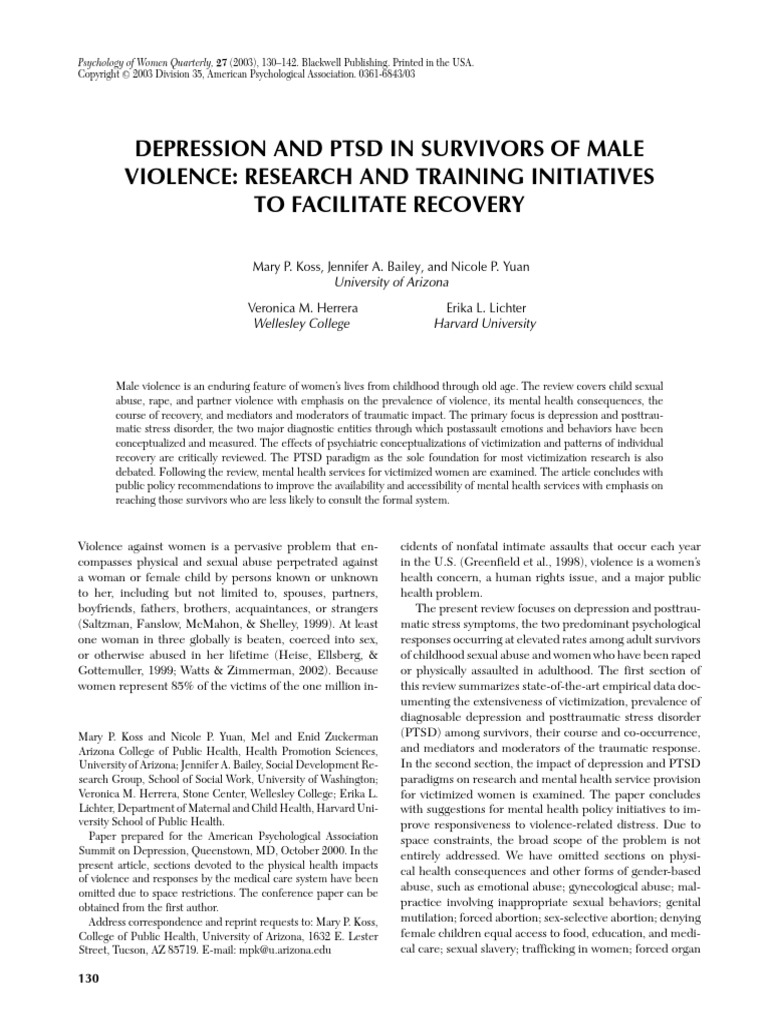 Depression and PTSD in Survivors of Male | PDF | Rape | Domestic Violence