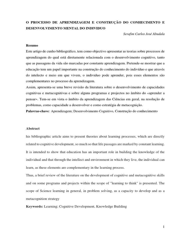Aprendizagem e Construção do Conhecimento | PDF | Aprendizado ...