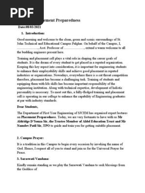 Script For Placement Preparedness | PDF | Career &amp; Growth | Business