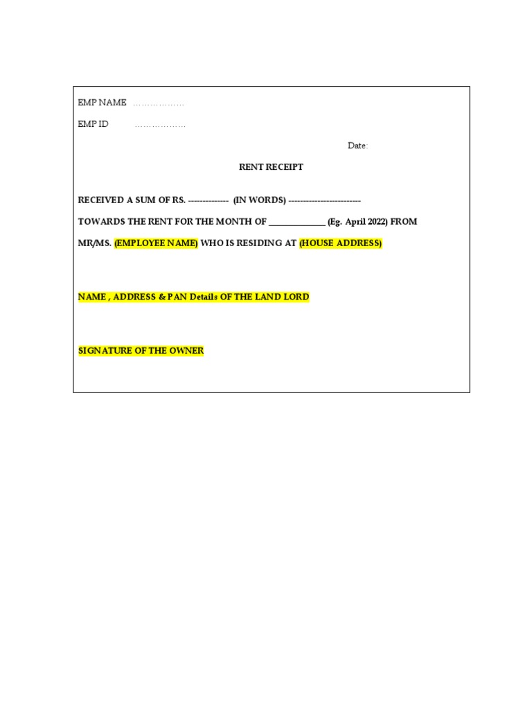 Rent Receipt Format | PDF | Finance & Money Management | Law