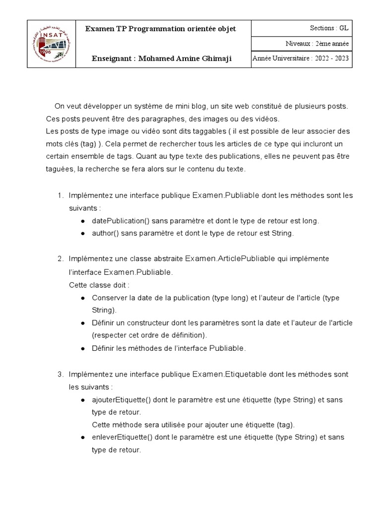 Examen TP Mini Blog POO 2022-2023 | PDF | Interface (Informatique) | Blog