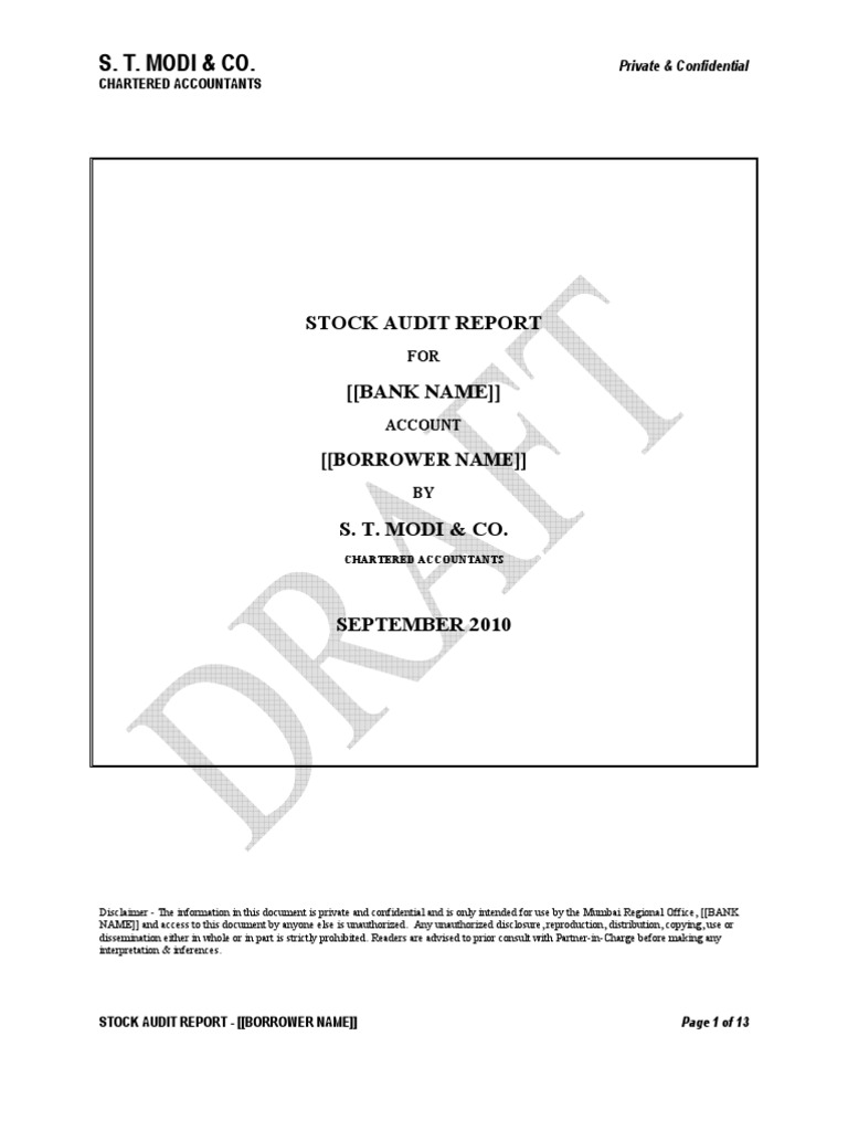 Stock Audit Report Format Draft Inventory Debt