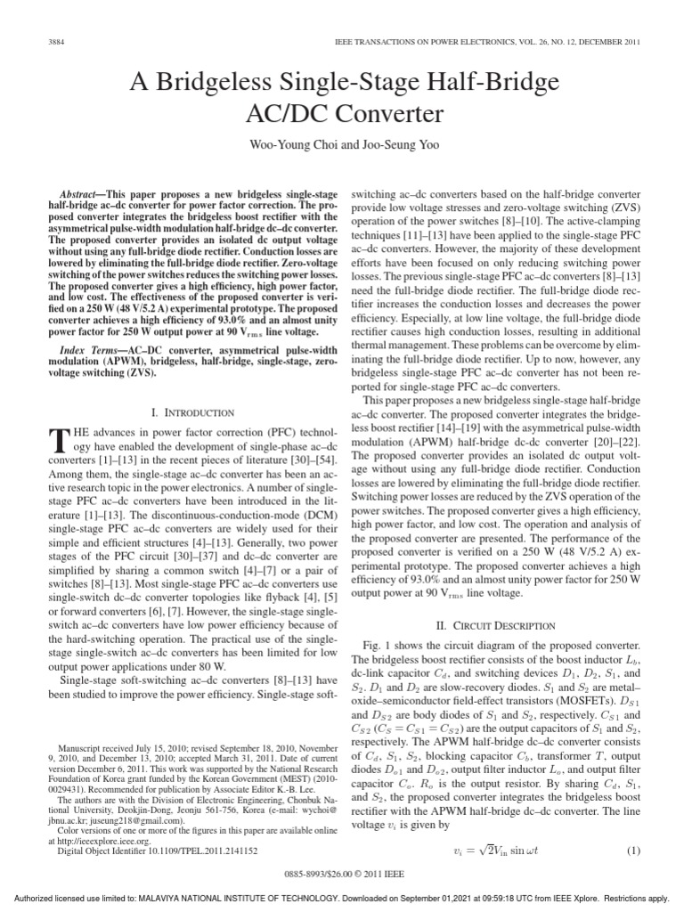 A Bridgeless Single-Stage Half-Bridge AC DC Converter | PDF | Rectifier ...