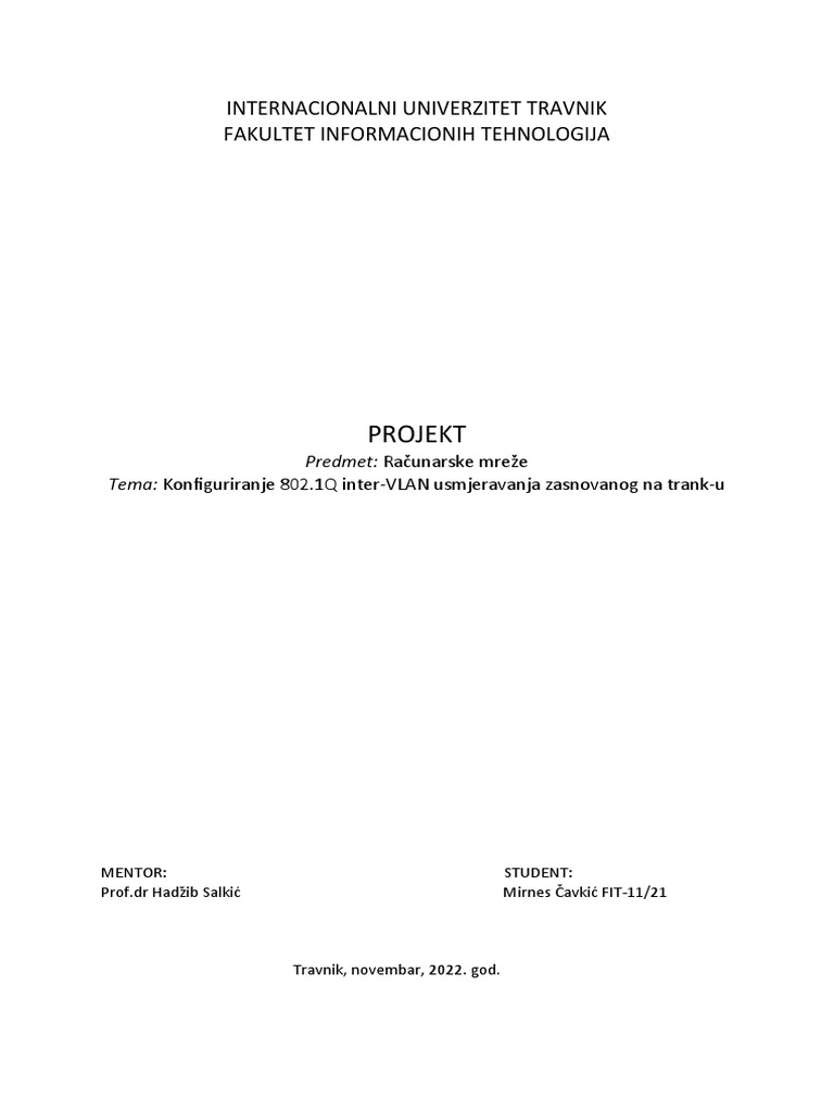 Projekt internacionalni univerzitet travnik fakultet informacionih