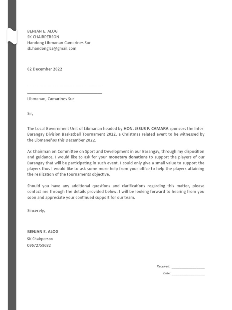 Solicitation Letter For Basketball | PDF