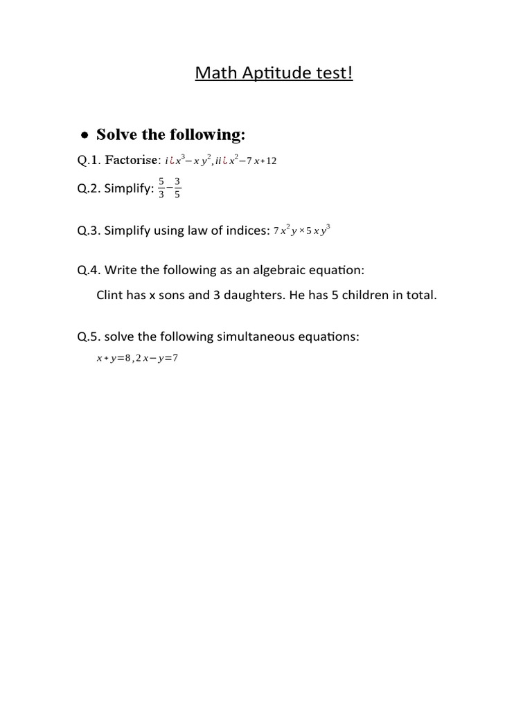 Math Aptitude Test Questions and Solutions | PDF