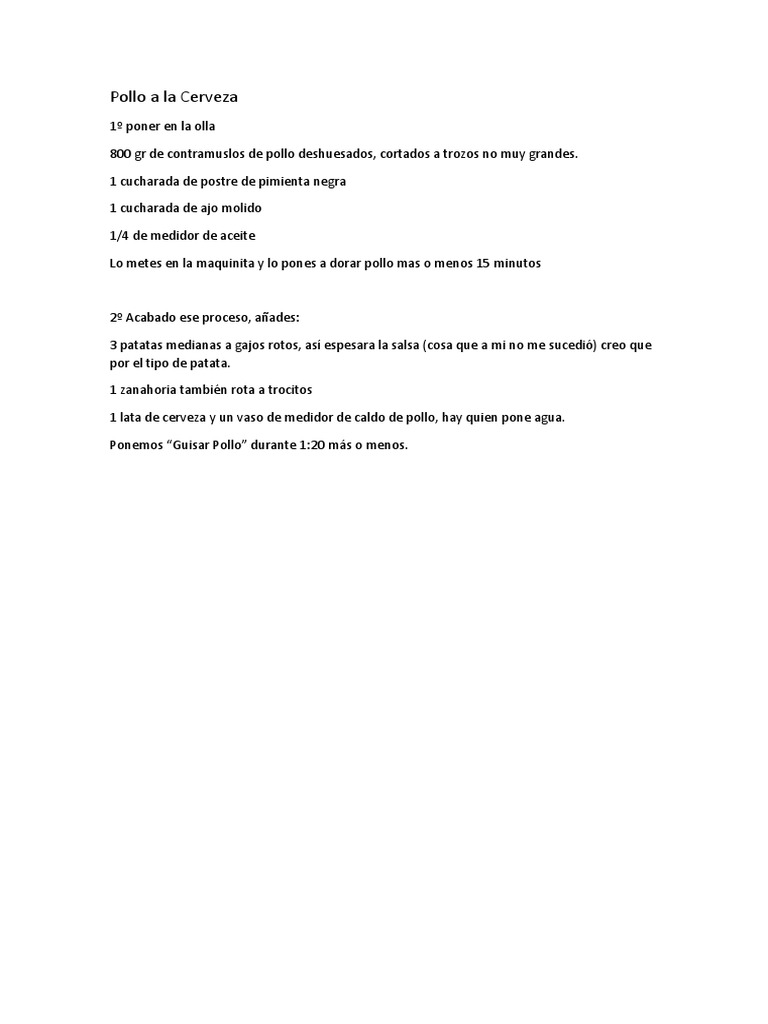 Pollo A La Cerveza Mi Receta PDF