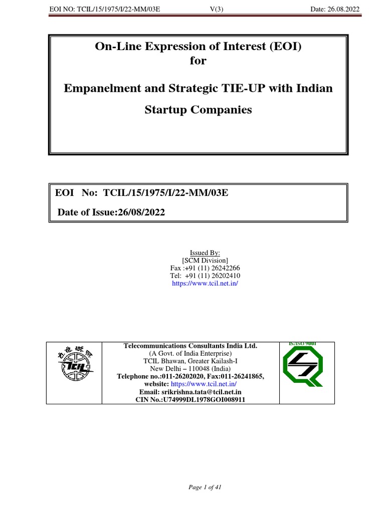 EOI for Indian Startup Empanelment | PDF | Procurement | Partnership