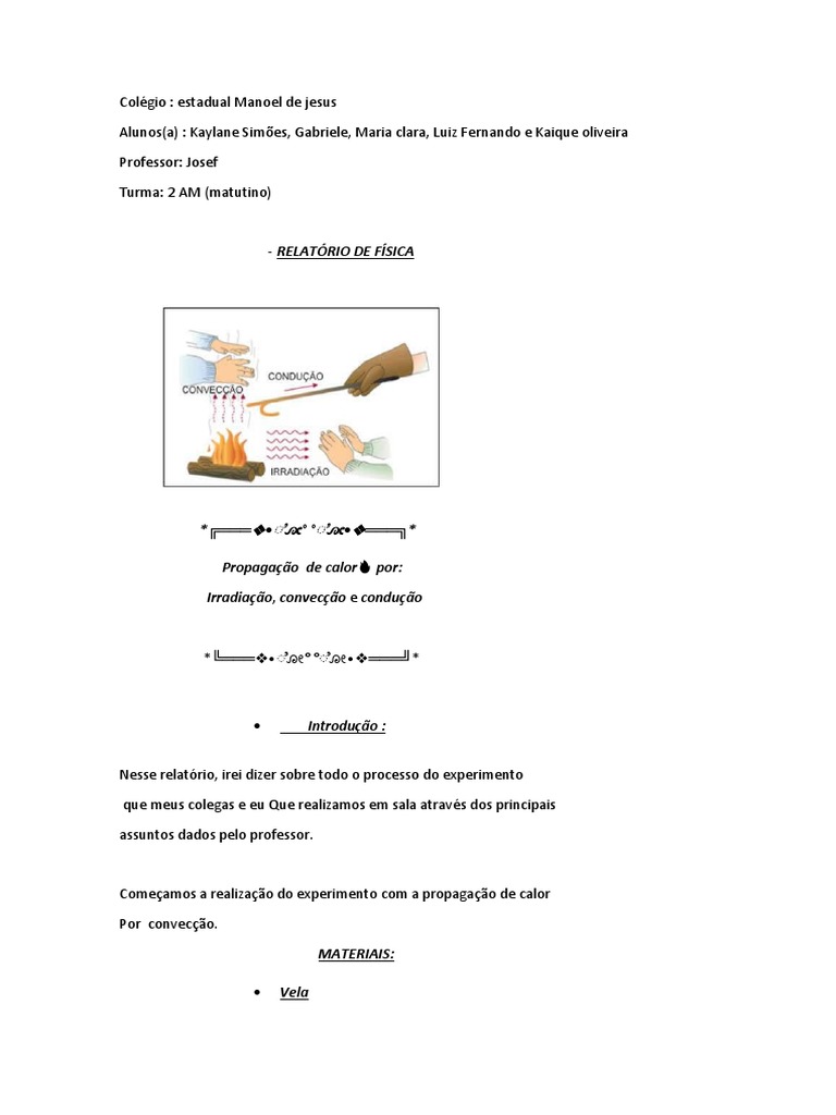 Propagação de Calor Por: Irradiação, Convecção e Condução | PDF ...