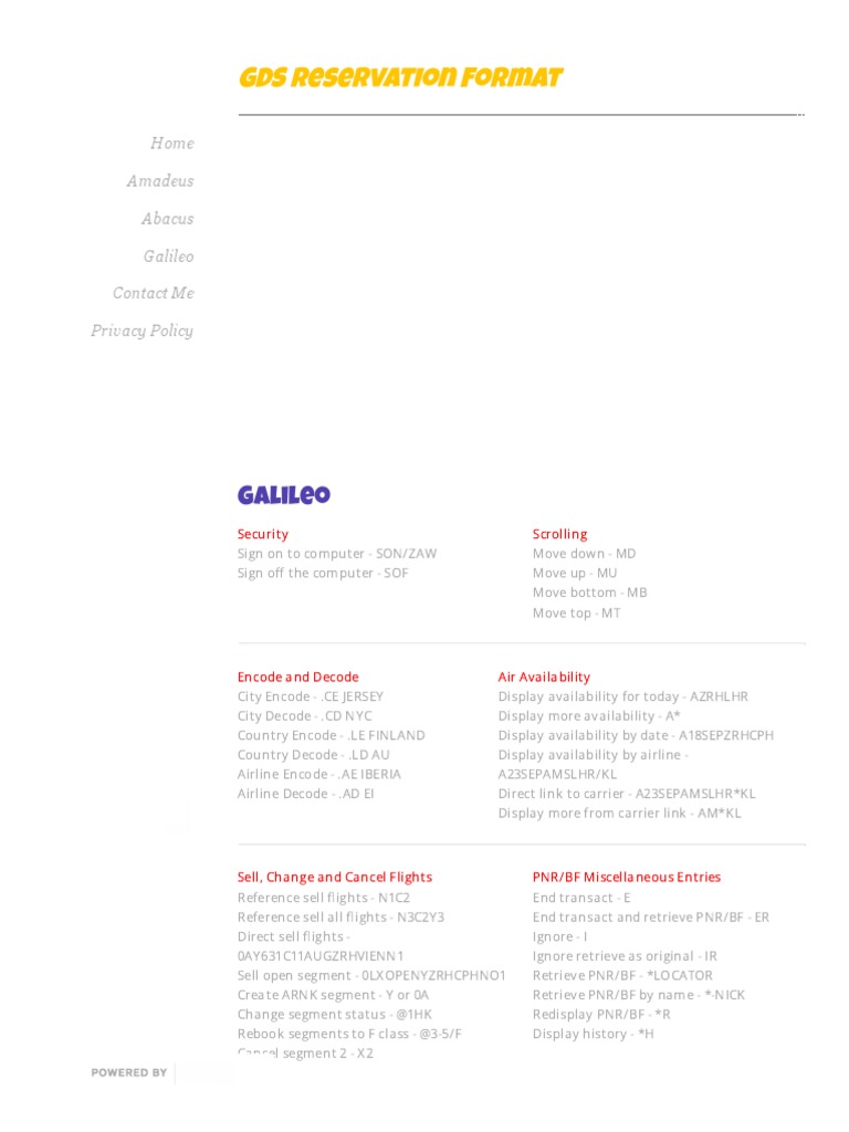 Galileo gds reservation format pdf airlines transport