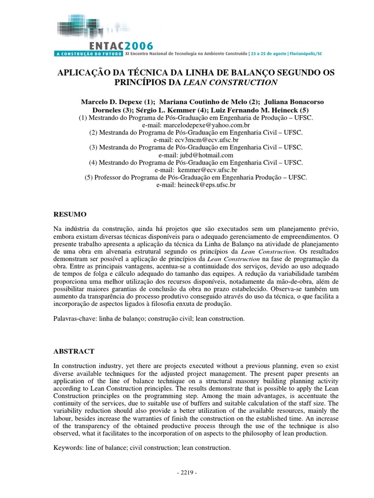 Artigo Linha de Balanco Lean Construction | PDF | Fabricação enxuta ...
