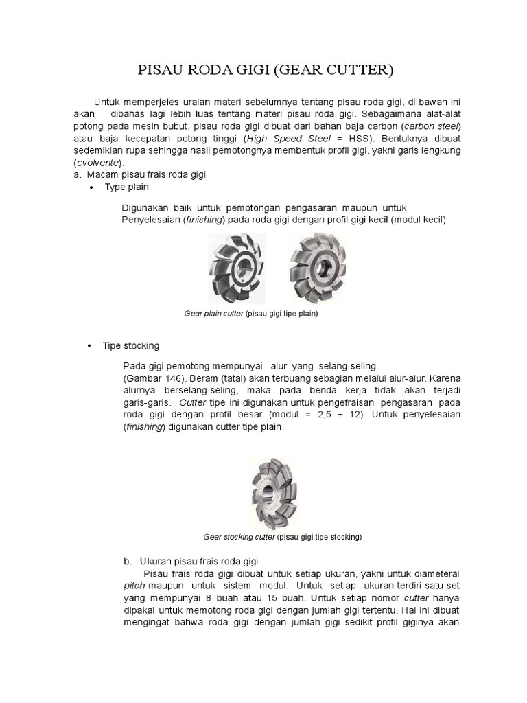 Gear Cutter (Pisau Roda Gigi) | PDF