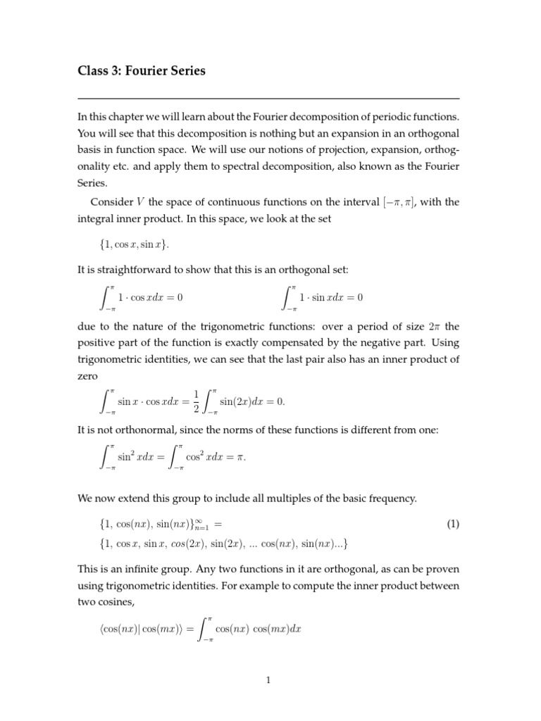Week 3 Lecture Notes | PDF | Basis (Linear Algebra) | Fourier Series