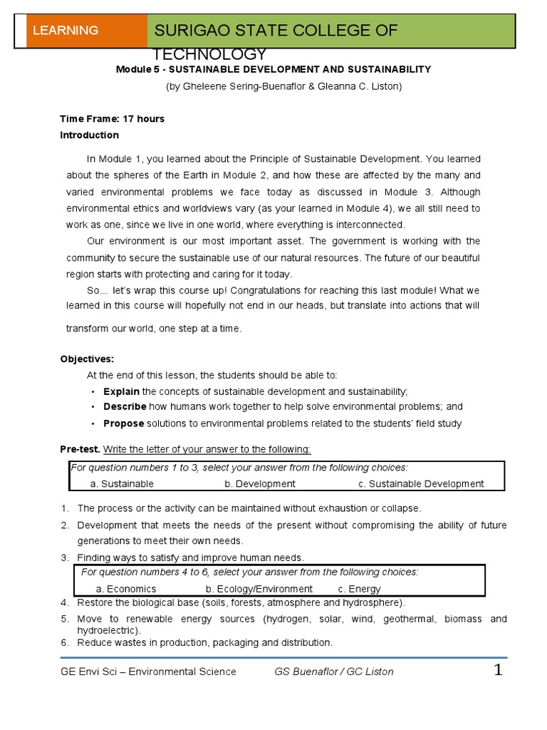 Sustainable Development Module Overview | PDF | Sustainability | Fossil ...