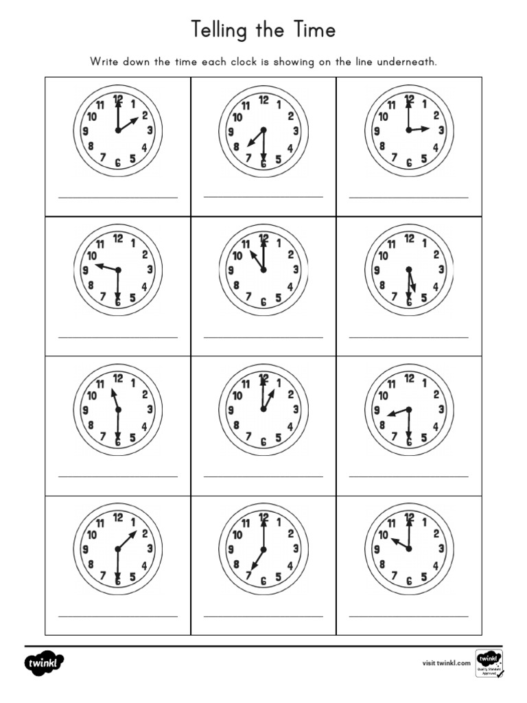 Oclock and Half Past Times Worksheet PDF