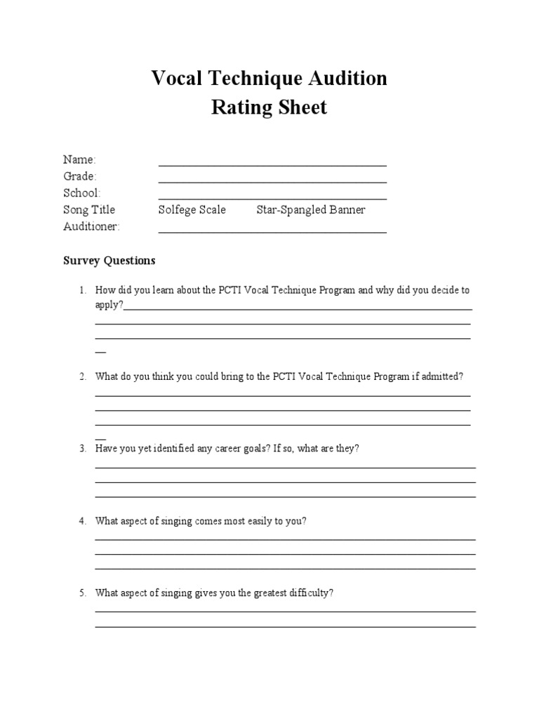 Vocal Audition Rubric Download Free Pdf Singing Vocal Pedagogy