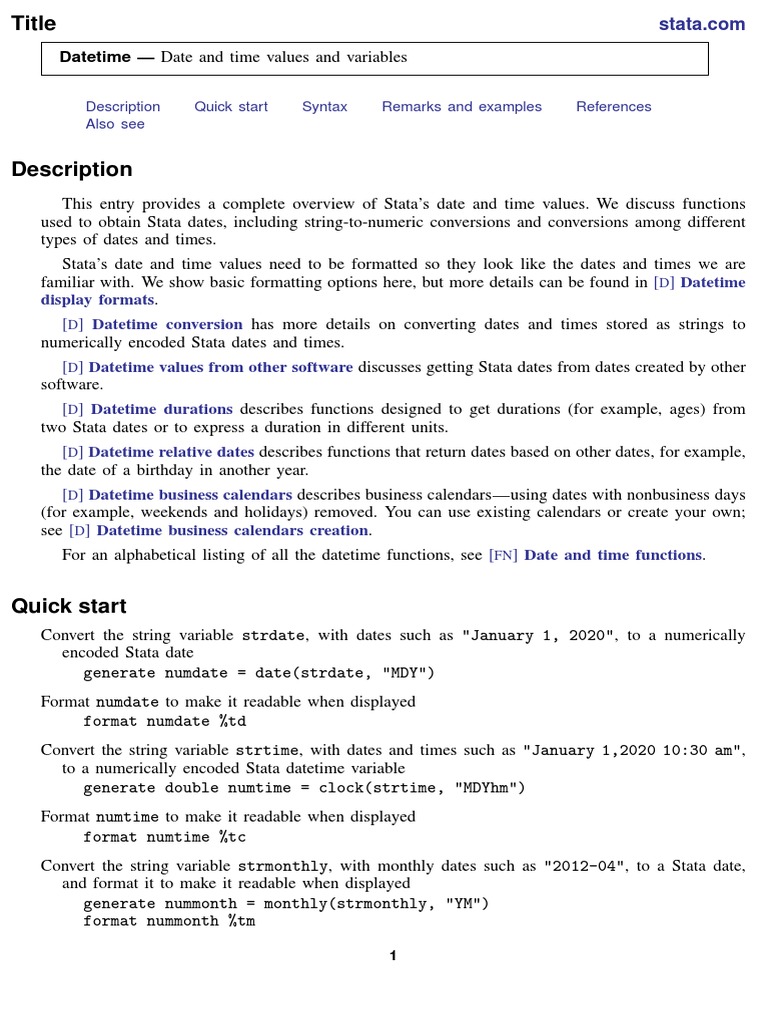 Stata date and time fundamentals pdf subroutine computer programming