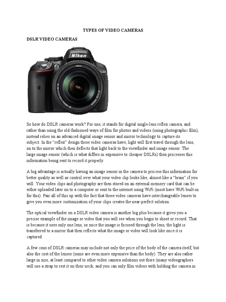 Types of Video Cameras Vid 1 | PDF | Digital Single Lens Reflex Camera ...