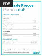 Tabela de Preços de Consultas e Exames CUF | PDF | Ciências da Saúde ...