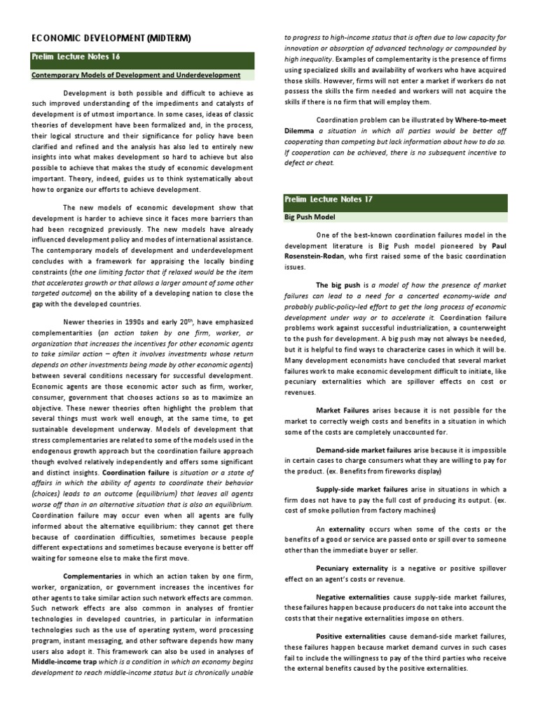 NOTES 05 - Economic Development | PDF | Externality | Market (Economics)