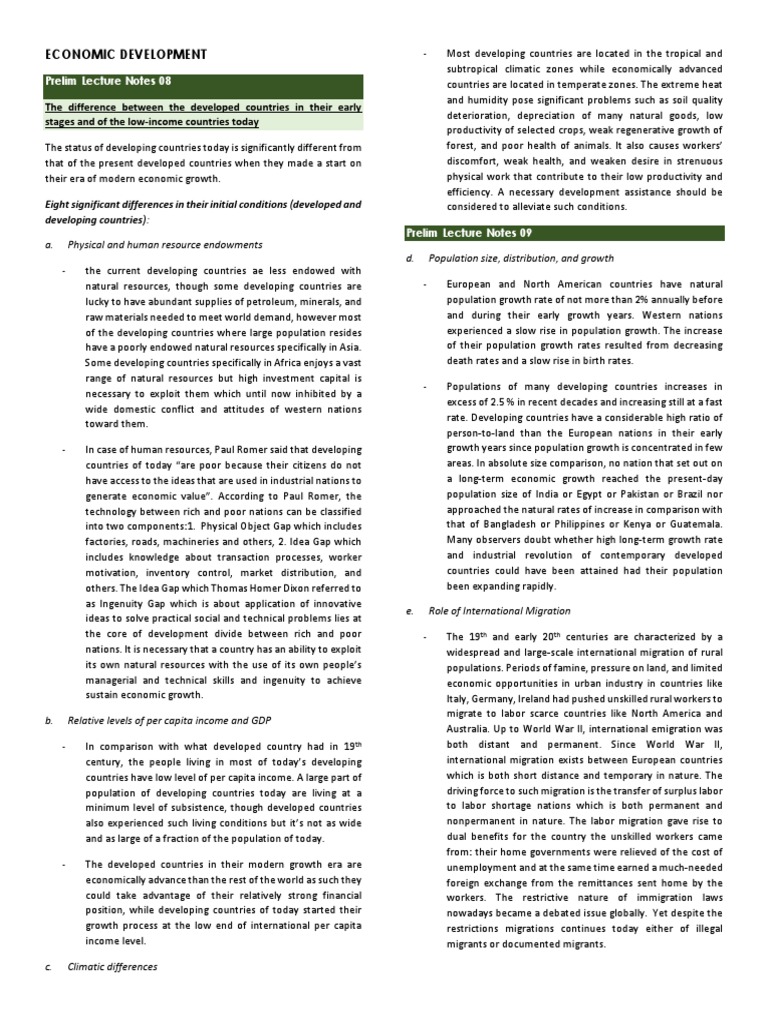 NOTES 03 - Economic Development | PDF | Economic Growth | Developing ...