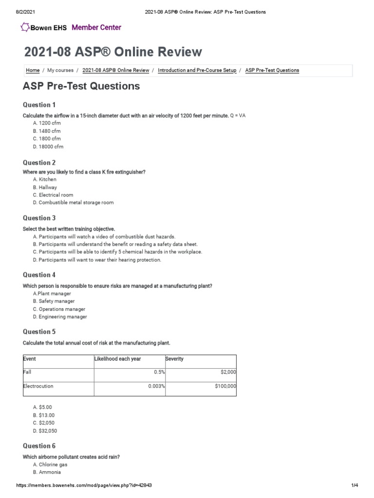 ASP PreTest Questions PDF Dangerous Goods Hazards
